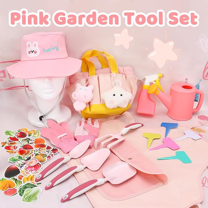 Kids Gardening Tools SetGardening Tools for KidsToddler Gardening Tools with Gloves Watering Can Metal Shovel Rake Spade &amp Storage Bag Garden Book and More Educational STEM Learning for Gir