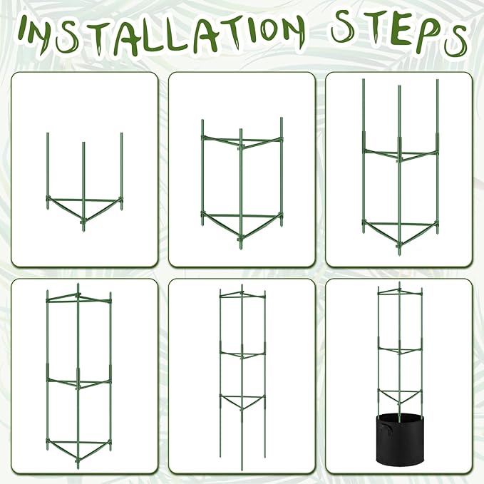 2 Pack 47 Tomato Cages with 10 Gallon Grow Bag Adjustable Tomato Cages for Garden Trellis Pots for Potted Plants Vertical Climbing Vegetables Outdoor Indoor