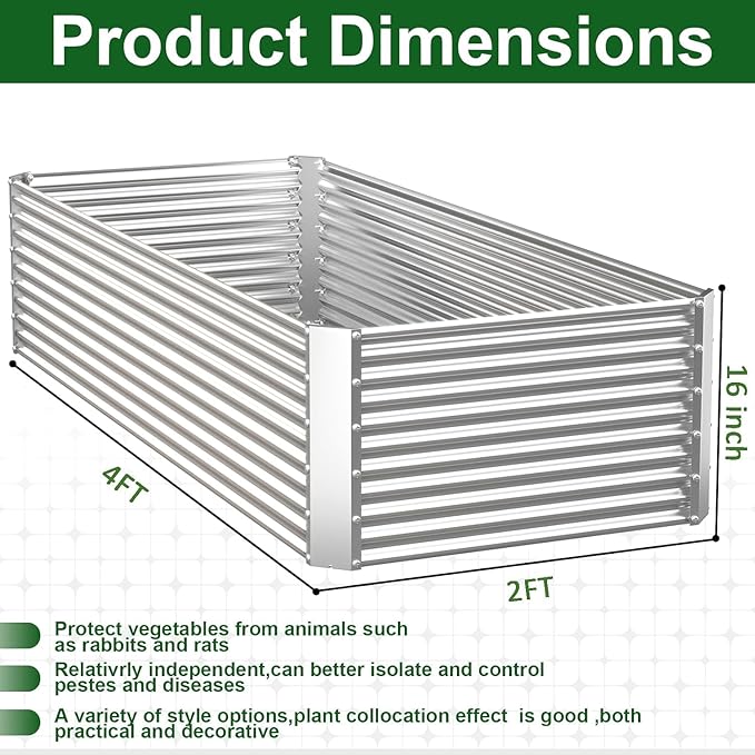 3 Pack Tall 4x2FT Raised Beds for Gardening Corrugated Galvanized Steel Raised Garden Bed Outdoor Metal Above Ground Garden Bed for Vegetables and Flowers(Rectangular)