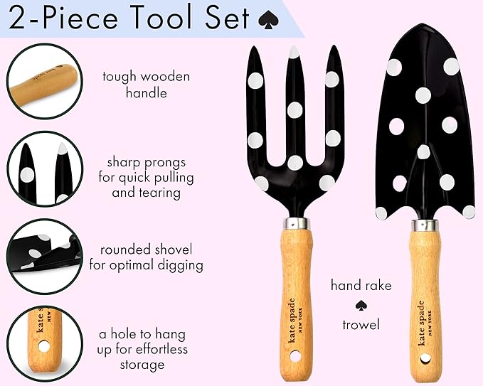 Kate Spade New York 2 Piece Gardening Hand Tools Cute Garden Tool Set Includes Hand Rake and Trowel for Mother's Day Gifting Picture Dot