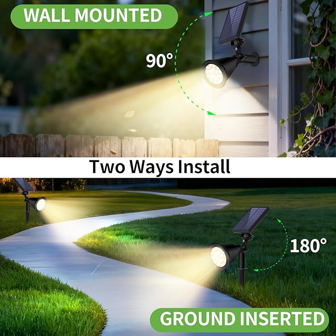 Solar Spot Lights Outdoor Waterproof 18 LED Solar Powered Landscape Lighting Low Voltage Auto On/Off for Garden Yard Tree Flag Wall Pathway 4 Pack