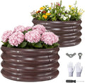 GOOZOO 2PC Galvanized Planter Raised Garden Beds 2x2x1ft Raised Garden Bed Kit for Gardening Outdoor Round Metal Land Planter Box for Vegetables Fruits Flowers（Brown）