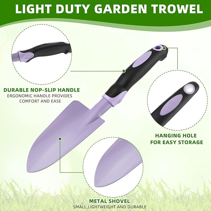 12 Pcs Garden Shovel Aluminum Alloy Heavy Duty Trowel Small Digging Shovels Metal Hand Trowel Spade with Soft Handle for Garden Lawn Yard Planting Tool (Wide ShovelFuchsiaPurpleBluePink)