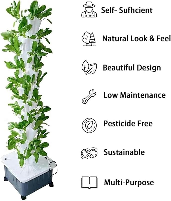 Vertical Grow Tower Hydroponics Growing System for Indoor Outdoor Garden Soilless Cultivation Growing System with Water Pump Nest Basket Sponge (8 Layers)