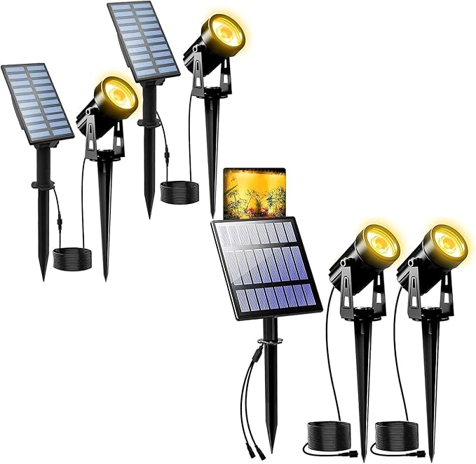 T-SUNUS Solar Landscape Spotlights Warm White IP65 Waterproof Spot Lights 9.8ft Cable Outdoor 3000K Separated Panel for Yard Garden Driveway Porch Walkway Pool Patio