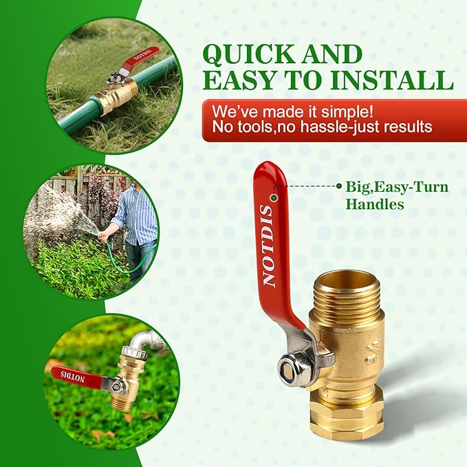 Brass Garden Hose Shut Off Valve with Full-Flow Design - Heavy Duty 3/4 GHT Connector 304 Stainless Steel Handle - 2 Pack (Corrosion-Resistant)