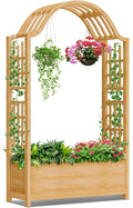 DoCred Raised Garden Bed with Trellis Freestanding Wood Planter Box with Hanging Roof Side Trellis Above Ground Elevated Garden Bed Outdoor Planter with Arch Trellis for Climbing Plants Vines Patio