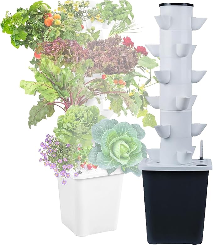 Hydroponic Tower Garden Hydroponic Planting System DIY Hydroponic Farm Equipment Suitable for Indoor Herbs Fruits and Vegetables(30 Holes)