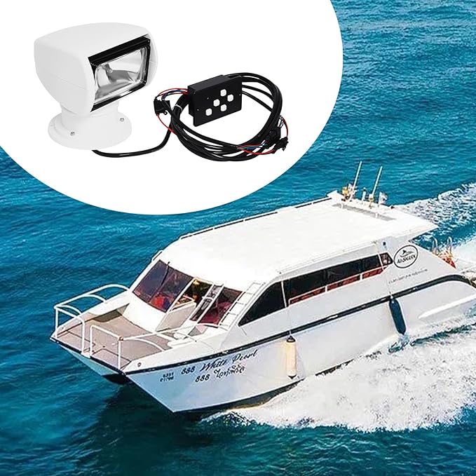 100W Bulb AC12V Remote Control Searchlight Boat Spotlight Marine Searchlight Spot Light 355 Degree Left/Right 72° Up/Down Rotation Remote Control for Boat Truck Car