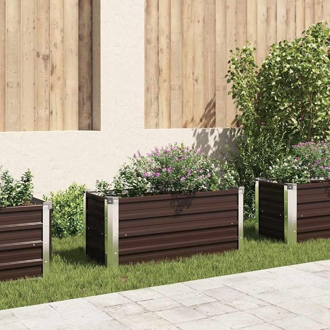 Galvanized Steel Raised Garden Bed 39.4 x 39.4 x 17.7 in Brown Rectangular Planter Box with Open Bottom Durable Outdoor Planter for Vegetables Herbs Flowers on Patio Balcony Yard