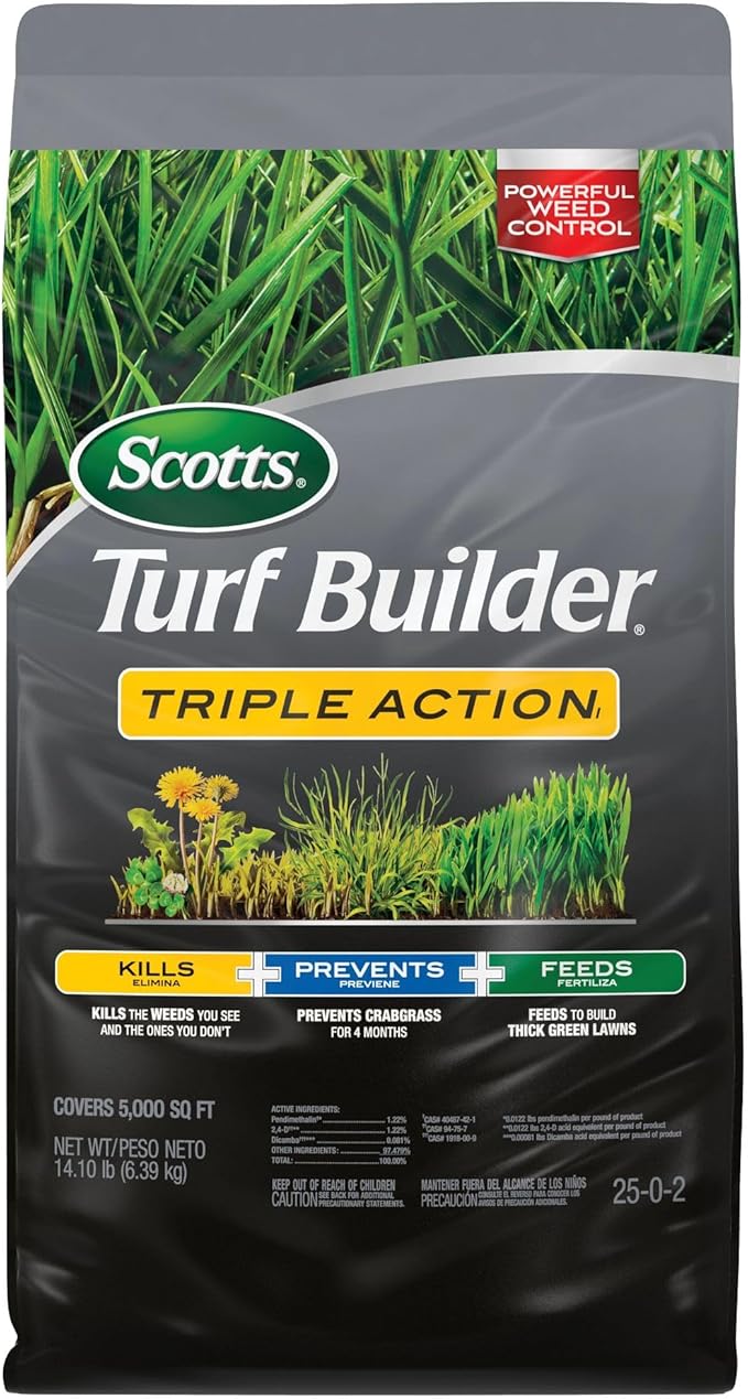 Scotts Turf Builder Triple Action1 Combination Weed Control Weed Preventer and Fertilizer 25-0-2 5000 sq. ft. 14.10 lbs.