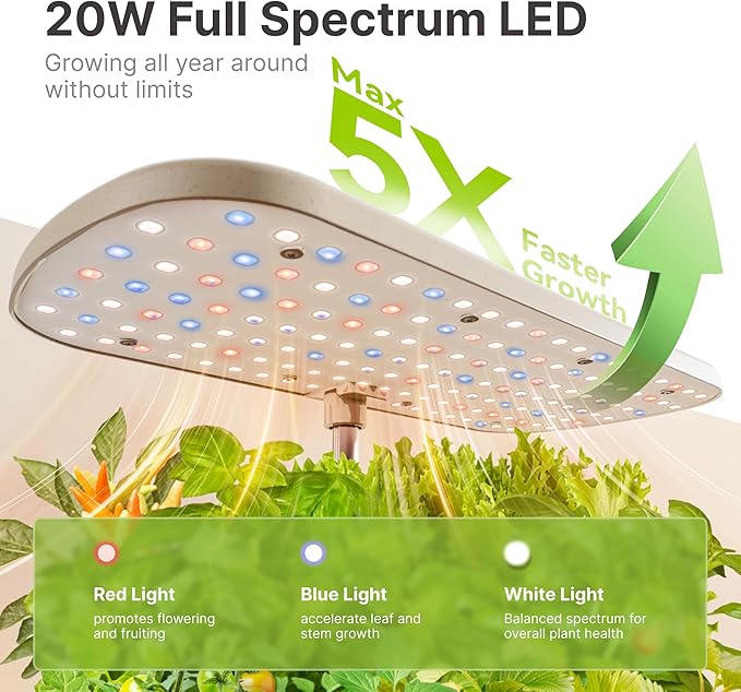 SUNCOZE Hydroponics Growing System Kit 12 Pods Indoor herb Garden with 20W LED Grow Light Visible Water Tank with Pump 2.2-12.4 Adjustable Height Indoor Gardening System Gardening Gifts Beige