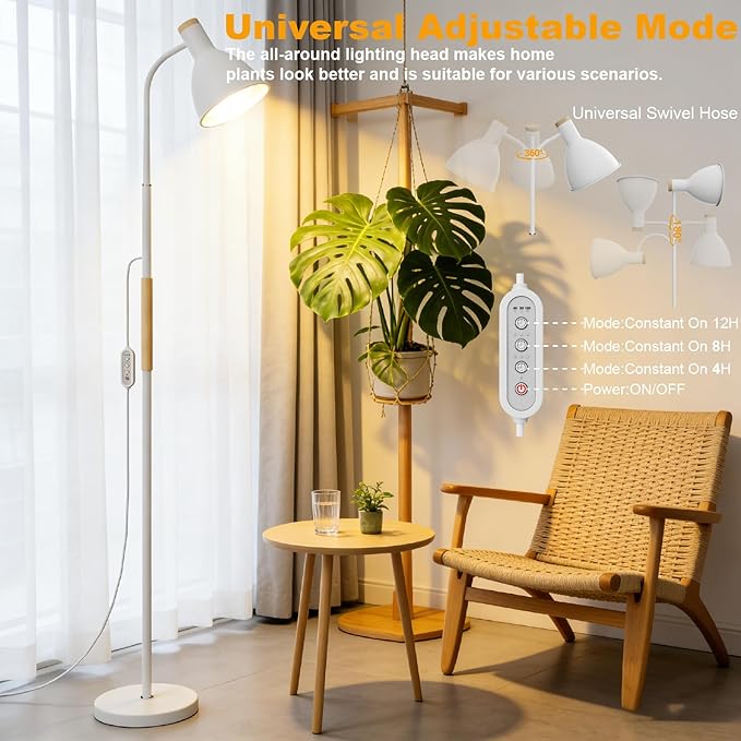 RDJ Bouns Grow Light Floor Lamp 75 Pro Standing Grow Light for Tall Indoor Trees 20W High-CRI 3000K Warm White Full Spectrum Auto 4/8/12H Timer Flexible Gooseneck for Fiddle Leaf Fig &amp Monste