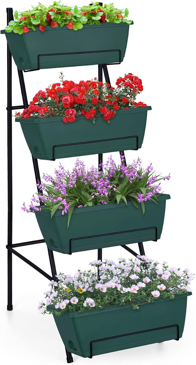 OYEAL Raised Garden Bed 4 Tier Vertical Garden Planters Indoor Outdoor Raised Planter Box with Legs Elevated Herb Garden Planter for Flowers Vegetables Plants Green 16.8 * 18.3 * 41.5 Inches