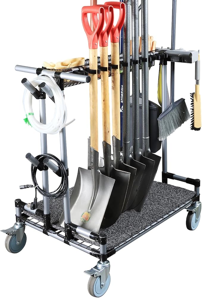 Heavy-Duty Garden Tool Organizer Cart Ideal for Gardening Upgraded 5-Inch Wheels for Lawn &amp Sand Long-Handle Tool Storage