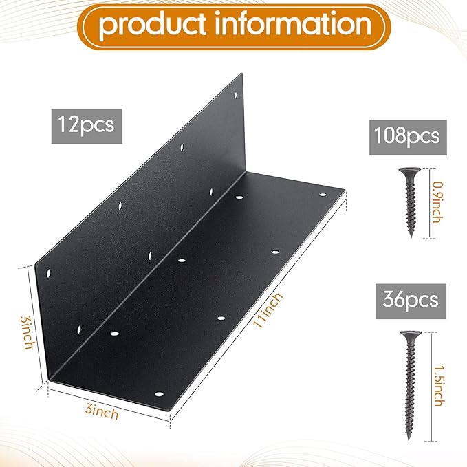 Blulu 12 Pcs Raised Garden Bed Corner Brackets for 20-24'' Bed Metal Garden Corner Bracket Decorative 11 x 3 x 3 L Corner Brackets with Screws for Furniture Flower Vegetable Planter (Black)