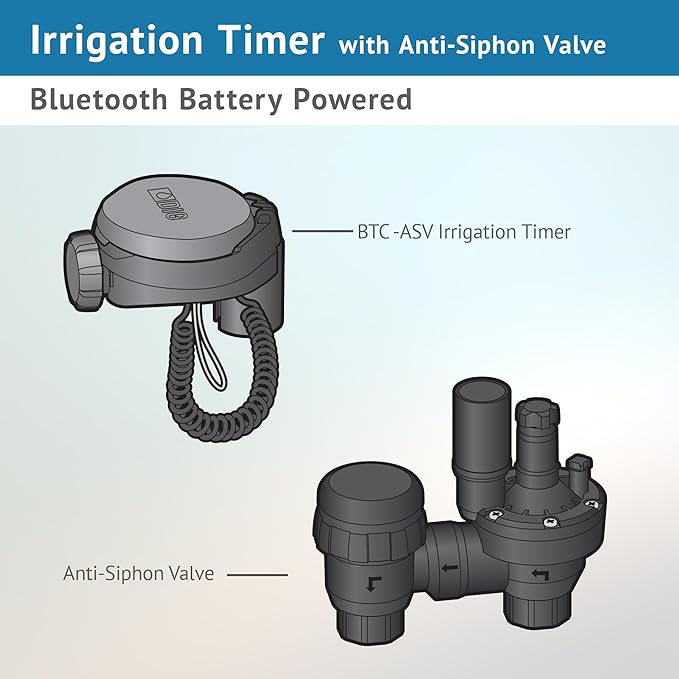 DIG BTC-ASV Bluetooth Battery Powered Weatherproof Wireless Irrigation Controller w/ Anti Siphon Valve - Smart Easy-to-Use Compatible with Residential Drip and Sprinkler Irrigation Systems