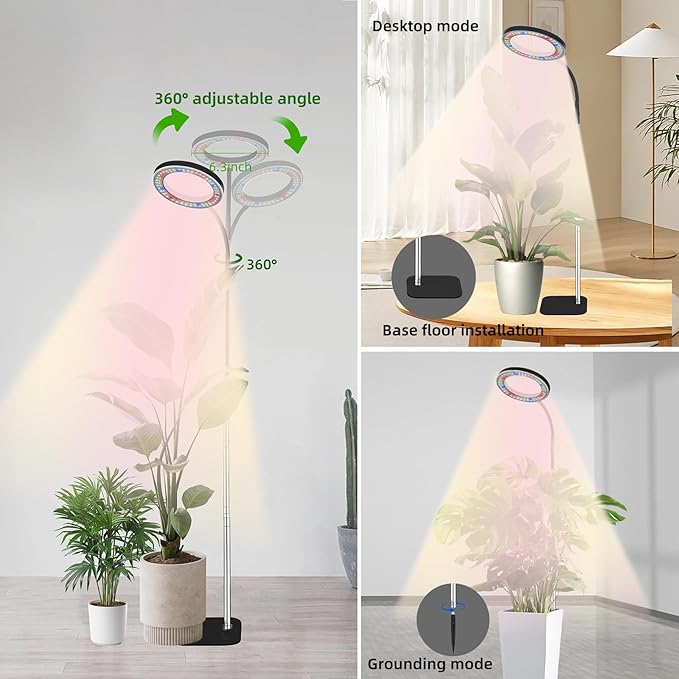 Full Spectrum LED Grow Light 84 LEDs with 3 Color Modes 67in Adjustable Gooseneck 360° Rotating Head Desktop Plant Light with Timer 10 Brightness Levels (Black)