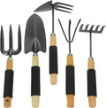 5pcs Garden Tool Set with Shovel 3-Prong Rake 2-Head Hoe and 5-Tine Cultivator Hand Gardening Tools for Planting and Lawn Care Sturdy Outdoor Gardening Accessories