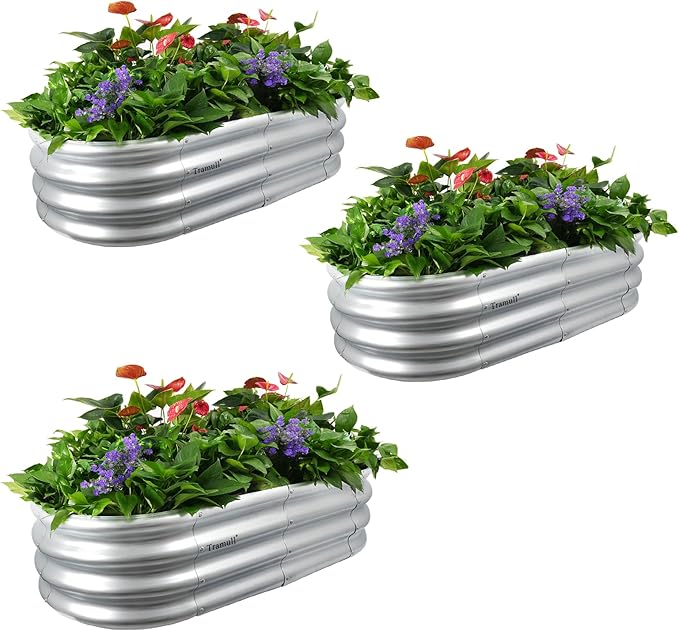 4x2x1ft Galvanized Raised Garden Bed Outdoor 3-Pack 12 Tall Metal Raised Beds for Gardening Planter Boxes for Plants Vegetables Flowers Herbs &amp Tomato Bottomless Elevated Garden Beds Kit Si