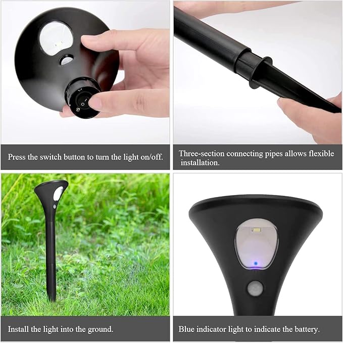 Solar Spot Lights Outdoor 2 PCS Motion Sensor Spotlight Outdoor Lighting Modes IP65 Waterproof Auto On/Off Stake Light for Yard Patio Path(Black)