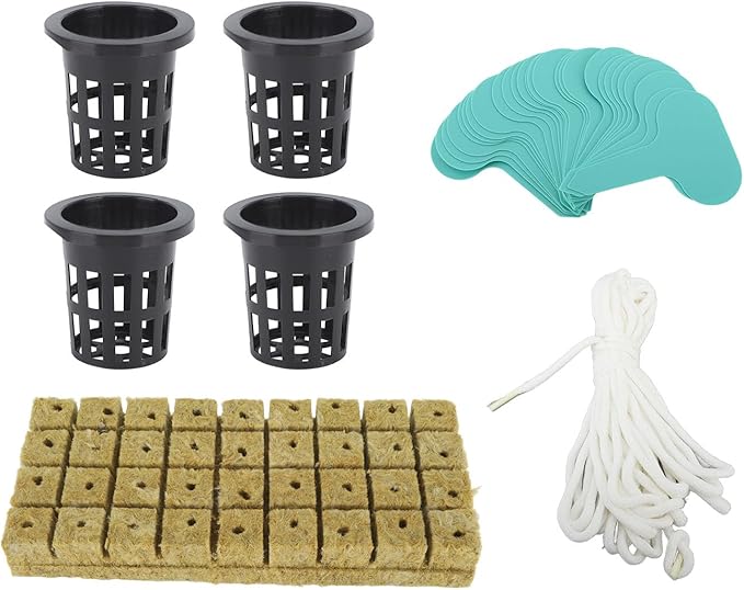 GIFTER 72-Piece Rockwool Cubes with Net Pots Kit Hydroponics Growing System Superior Water Absorption Soilless Cultivation for Home Gardening
