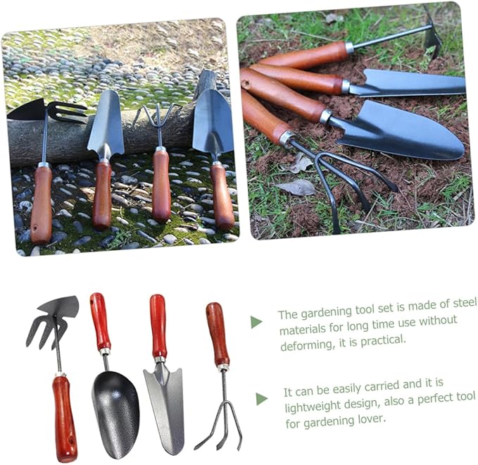 Ciieeo 4pcs Mini Garden Tool Set with Hand Rake Narrow Long Shovel Dual-use Hoe and Soil Scoop – Small Handheld Gardening Tools for Flower Planting and Vegetable Cultivation