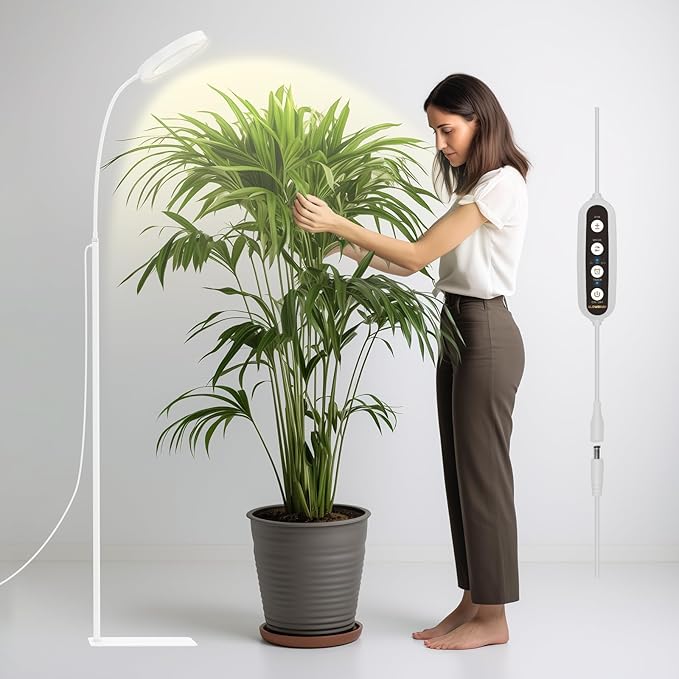 GLOWRIUM Grow Lights for Indoor Plants20W Full Spectrum LED Plant Light with StandAdjustable Height3/9/12H Timer6 Dimmable Levels &amp 3 Lighting Modes (White-Single Head)