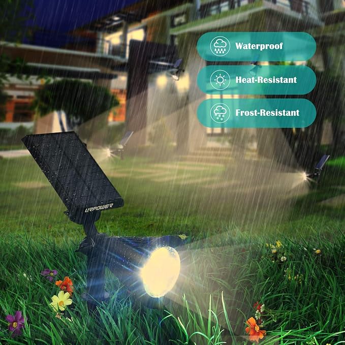 URPOWER Solar Lights Outdoor Adjustable Spot Lights Outdoor 2-in-1 Waterproof Landscape Spotlights Wall Light Dusk-to-Dawn Solar Powered Light for Garden Yard (2 Pack Warm)