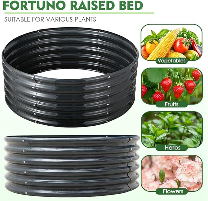 FORTUNO 17 Tall 3 FT Round Galvanized Raised Garden Bed Box Metal Outdoor High Flower Bed Steel Patio Ground Planter for Planting Vegetables and Herb Dark Grey
