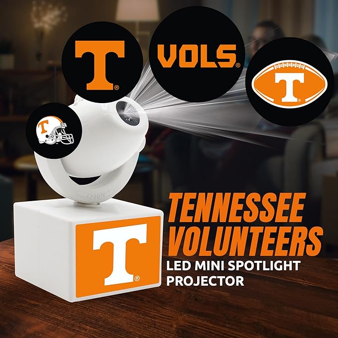Sporticulture NCAA American Football Tennessee Volunteers - Adjustable Led Mini Spotlight Projector with 6 Team Logo Designs - Portable &amp Rechargeable Spotlight - Battery-Operated - 4.375” x 3.125