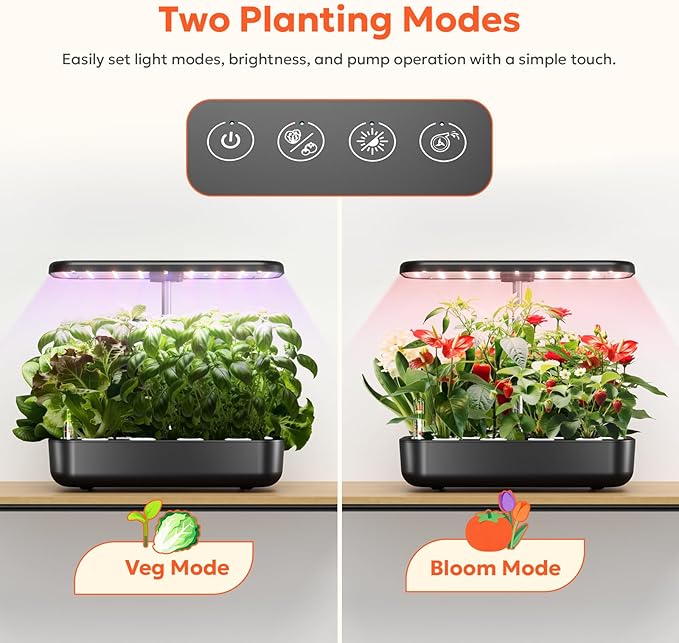 owltron Hydroponics Growing System Kit 12 Pods Indoor Herb Garden with 24W LED Grow Light Full Spectrum Planting Height Up to 20 Quiet Water Pump Indoor Gardening for Gifts Kitchen Black