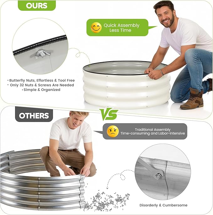 ZORMY Galvanized Raised Garden Bed Outdoor Round Metal Planter Boxes 2 Pcs 3x3x1ft Steel Raised Bed Kit for Planting Vegetables Fruits Flowers(White)