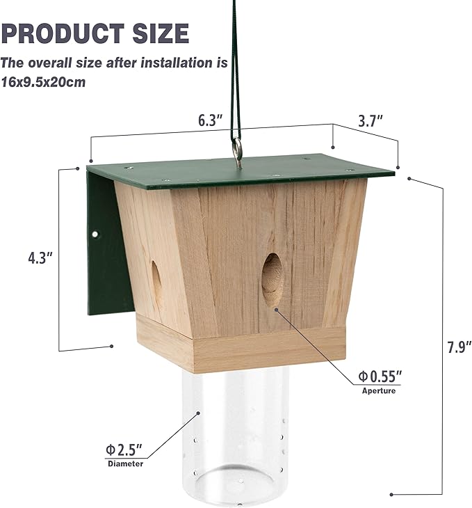 Carpenter Bee Trap for Outside - Green Pentroof Shed Style Nature Hanging Wood Carpenter Bee Traps Outdoor - Best Bee Trap - Insect Traps with Removable Vault (2 Pack)