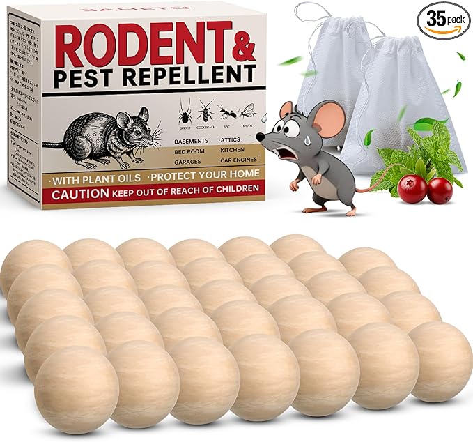 Mouse Repellent 35 Balls Peppermint Rodent Repellent for Indoor &amp Outdoor Use Long-Lasting Safe Mice Deterrent Natural Effective Moth Balls for Rodent Control for Home Car &amp Garden