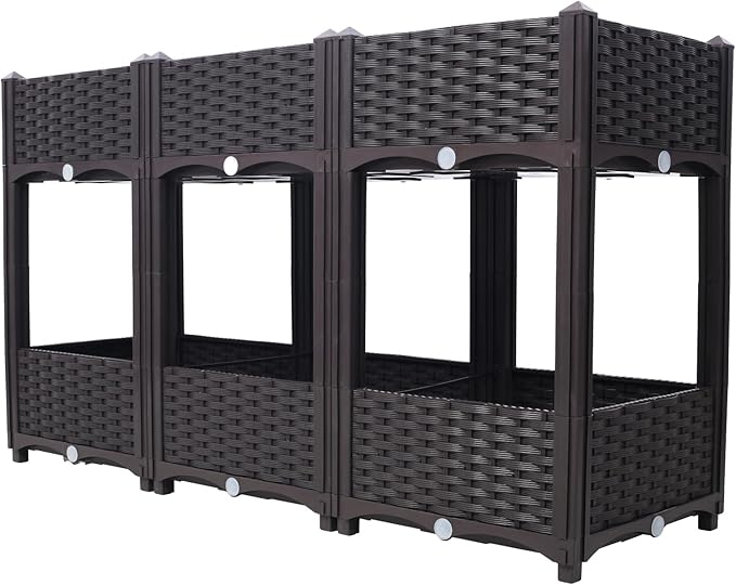 Planter Raised Beds - Elevated Garden Box with Drainage Plug for Vegetable/Flower/Herb Outdoor Standing Planter Beds Gardening Kit Brown 47.2x15.7x27.7