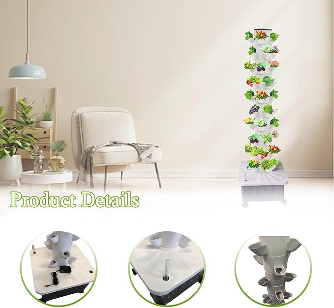 Aeroponic Tower Hydroponics Growing System 45 Pods Vertical Indoor Garden Kit with Auto Watering Pump Germination Kit for Herbs Flowers