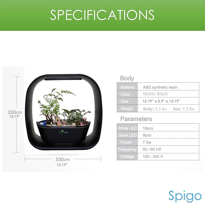 Intelligent Indoor LED Light Garden with Self-Timing and Self Watering Technology Great for Growing Fresh Herbs Small Plants and Also Makes A Great Gift Sleek Matte Black Finish