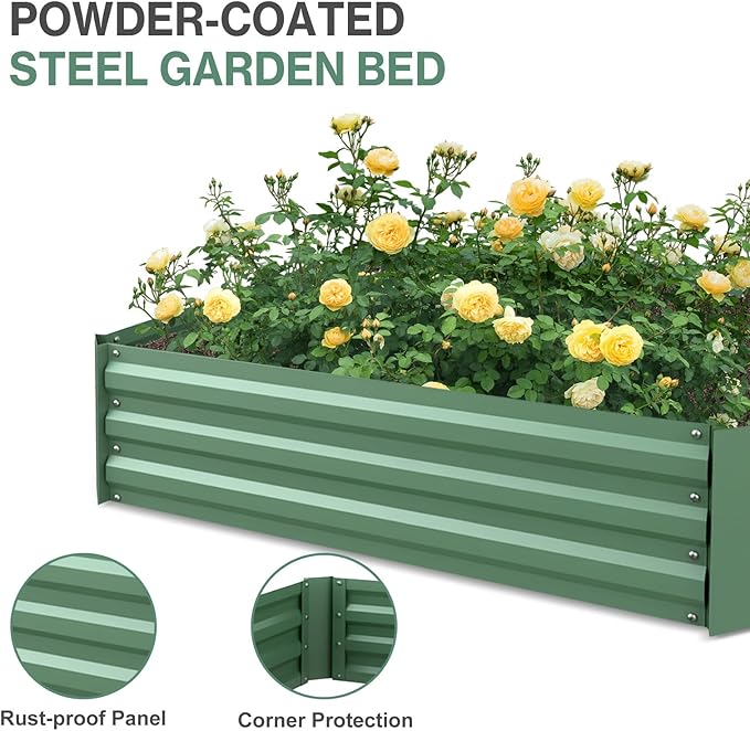 Aoodor Raised Garden Bed Kit 4x2x1 FT Galvanized Planter Box with PE Cover Screen Windows for Gardening Green