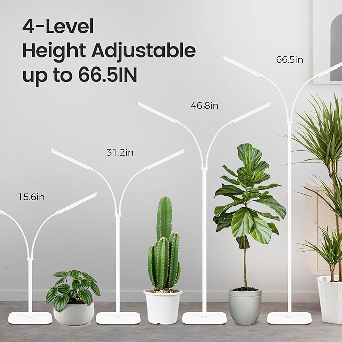 Plant Grow Light for Indoor Full Spectrum Dual Heads Grow Light 66.5in Extendable Stand144 LEDs10-Level Dimmable Auto Timer Adjustable Gooseneck Floor Lamp for Tall Large Plants