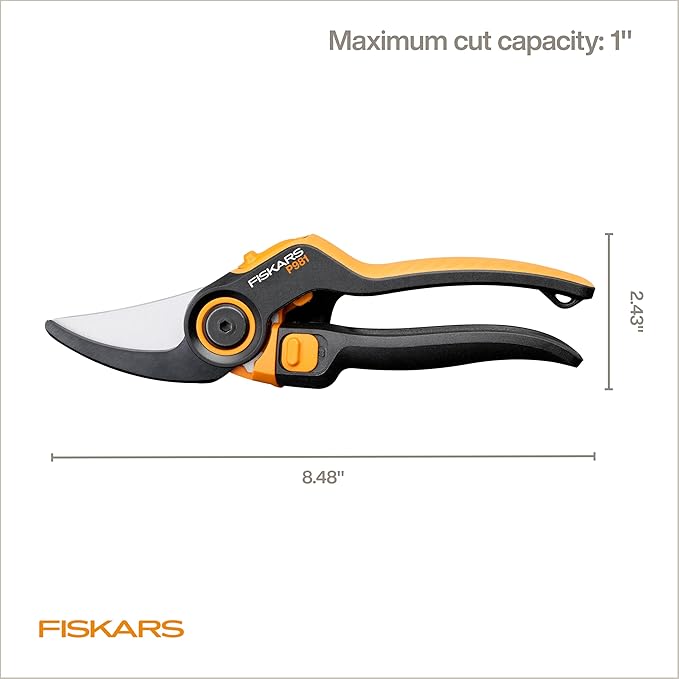 Fiskars DualAction Pruner – Hand Pruner with Two Cutting Modes Bypass Garden Pruner for Stems and Branches up to 1 Low-Friction Steel Blade FiberComp Frame