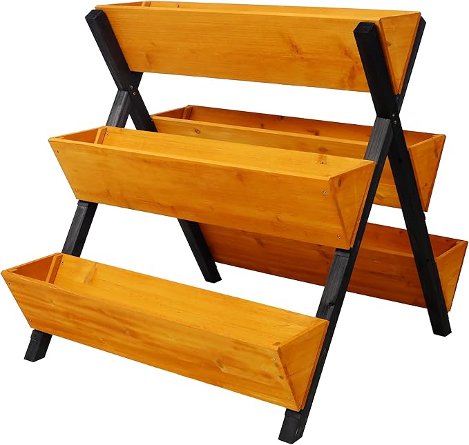 3 Tiers Wooden Vertical Raised Garden Bed with LegsBrown Planter Raised Beds Kit for Flowers Herbs Vegetables