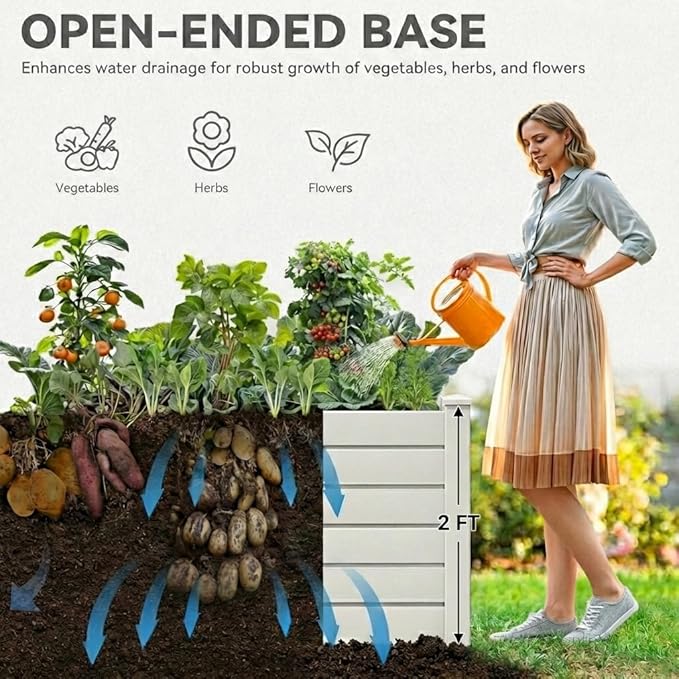 YITAHOME 48x48x24 in Plastic Raised Garden Bed 2pcs with Growth Grid Large Outdoor Vinyl Planter Box for Plants Vegetables and Flowers Easy Installation White