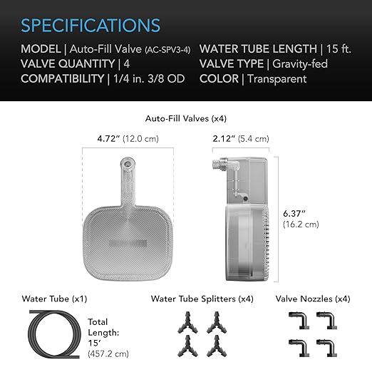 AC Infinity Auto-Fill Upgrade Valve Kit for Self-Watering Base Gravity-Powered Valve Refills Water from Larger Reservoir Secure Leak-Proof Seal 3/8 OD Tubing 4-Pack for Hydroponics &amp Grow Set