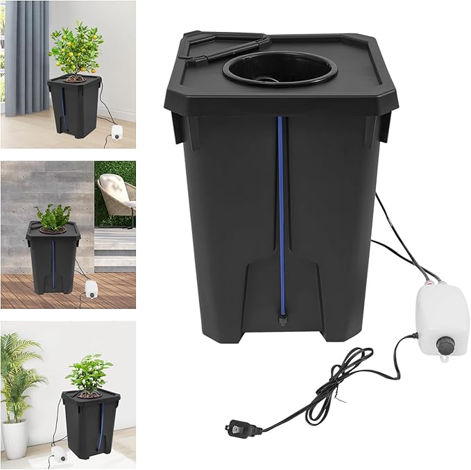 DWC Hydroponic Grow Kit with Ring Drip Irrigation 27L Square Bucket Hydroponic System 110V Quiet Operation (&lt45dB) Vegetable Hydroponic Planting Box for Indoor Gardening