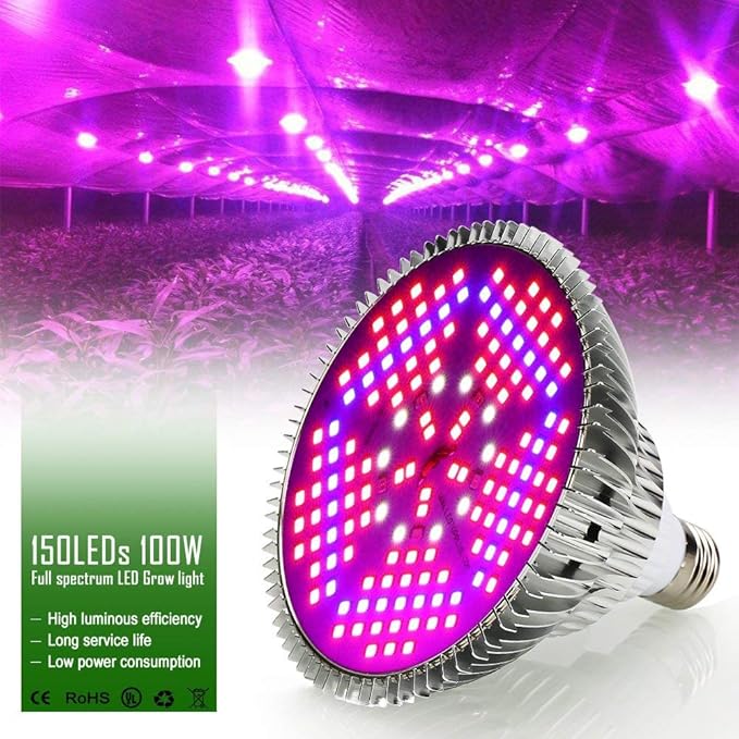 100W Led Grow Light Bulb Full SpectrumPlant Light Bulb with 150 LEDs for Indoor Plants