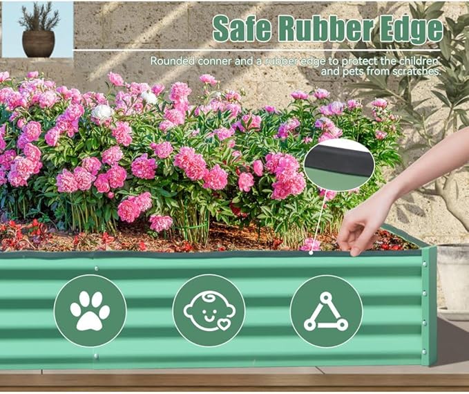 Heavy-Duty Galvanized Steel Raised Garden Bed for Outdoor Vegetable Fruit and Flower Planting – Rust-Resistant Metal Planter Box (6x3x1ft (Green))