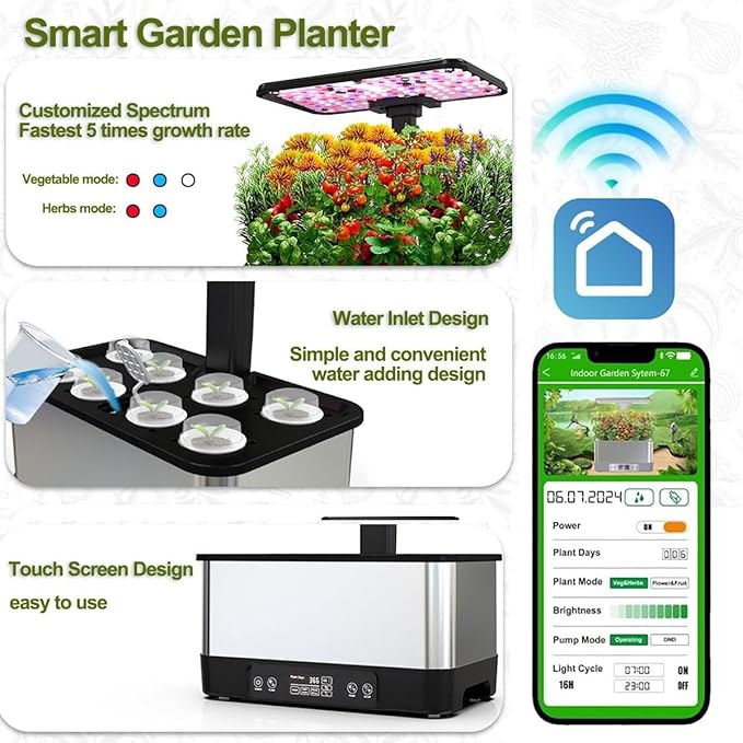 Hydroponic TowerHydroponics Growing System8 Pods Indoor Herb Garden KitSmart Garden Plant Germination Kit with LED Grow Light2.5L Water TankAPP &amp WiFi ControlledHeight Adjustable