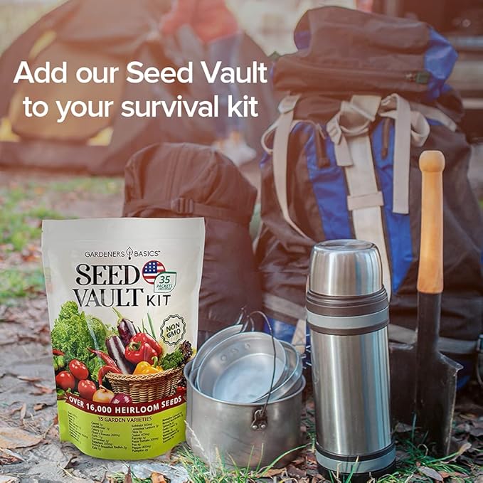 Gardeners Basics Survival Vegetable Seeds Garden Kit Over 16000 Seeds Non-GMO and Heirloom Great for Emergency Bugout Survival Gear 35 Varieties Seeds for Planting Vegetables 35 Free Plant Markers