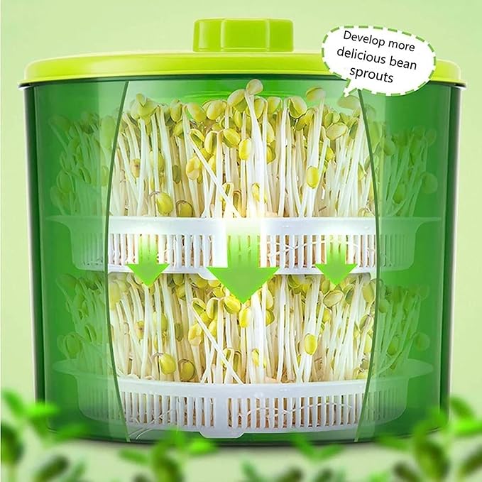 Intelligent Bean Sprouts Machine Bean Sprouts Growing Machine with LED Indicator and Pressure Plate Green Seeds Growing 360 Degree Watering for Making